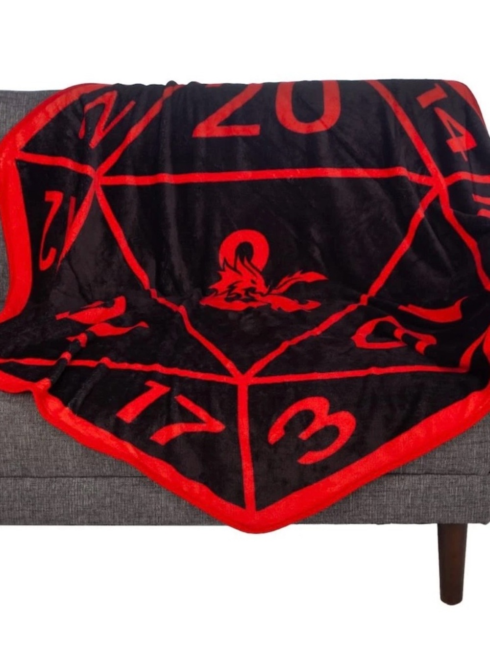 Dungeons & Dragons D20 Dice Throw Blanket NWT Red Black Plush Gamer Cozy DnD - Picture 2 of 8